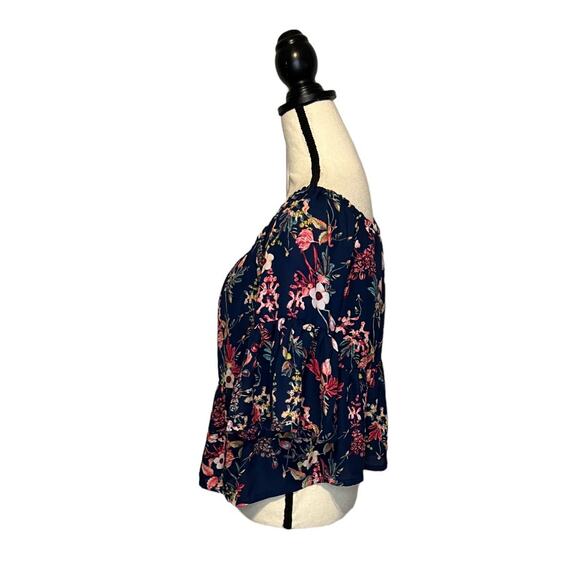 a.n.a. A New Approach Blouse Womens PM Navy Floral Bell Sleeve Off The Shoulder - Picture 3 of 7